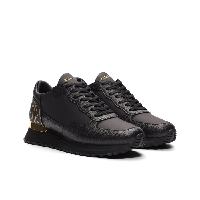 Mallet London Popham Tumbled Black Gold Mens Trainers