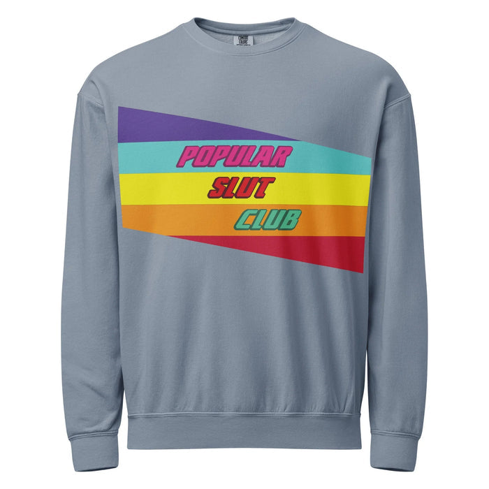 Anchored by a stonewashed slate blue base, this vintage-inspired design boasts a sporty rainbow wedge traversing deep grape, turquoise, yellow, orange, and cardinal red. Contact us with accessibility feedback, we'd love to help!