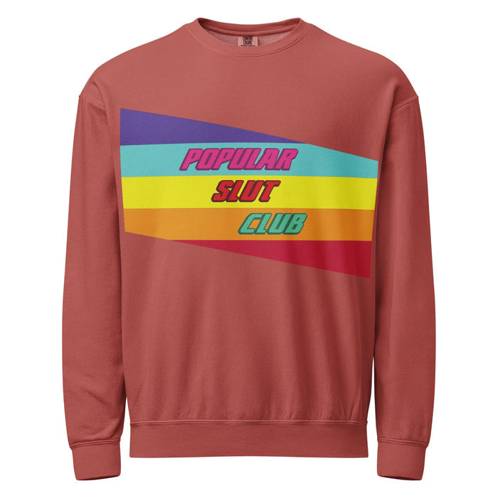 Popular Slut Club Sweatshirt in Vintage Slate Prism. OEKO-TEX® 100, Eco-Certified Inks, Made-to-Order (Zero Overproduction).