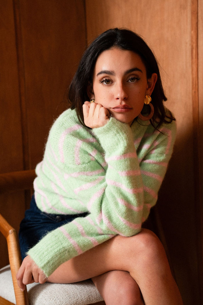 Pull Timéa - vert & rose