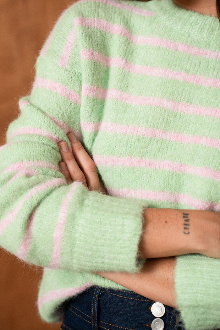 Pull Timéa - vert & rose