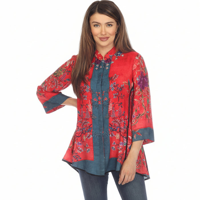 Radiant Charm Red Floral Blouse  - 2030QRCR