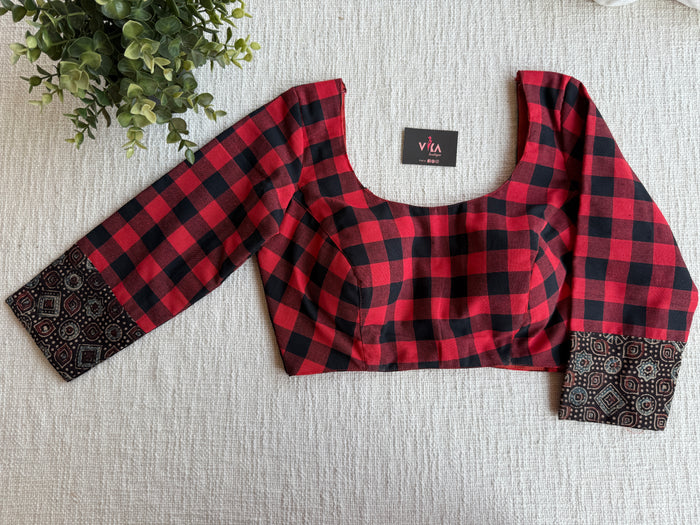 Red black checked blouse