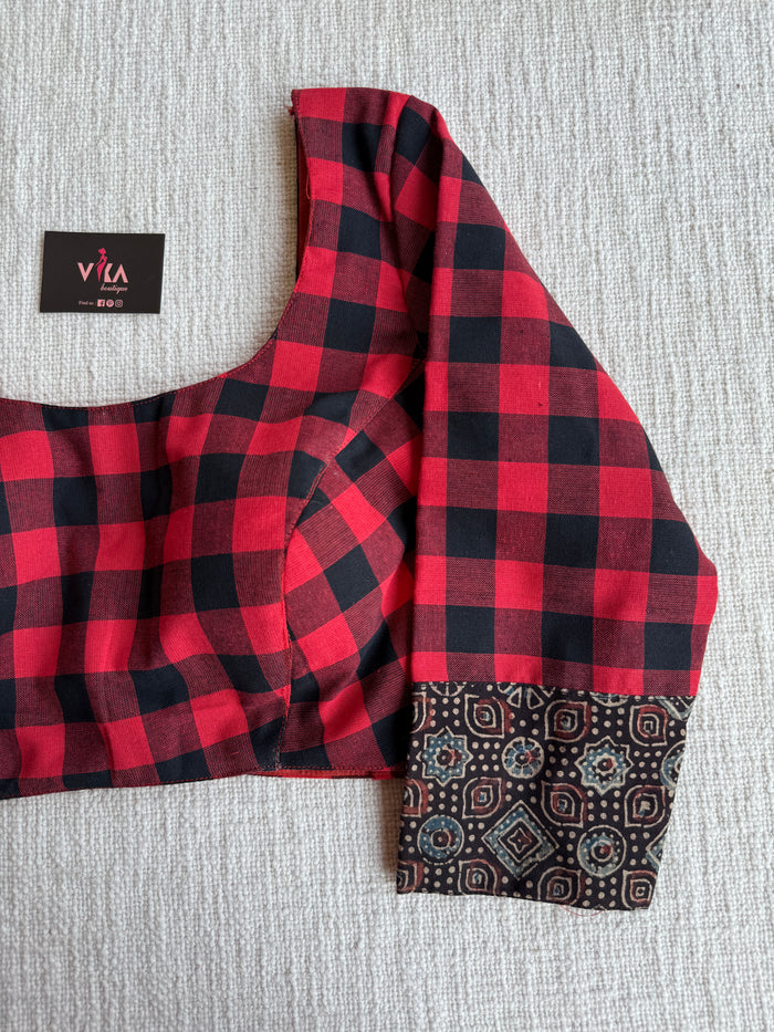 Red black checked blouse