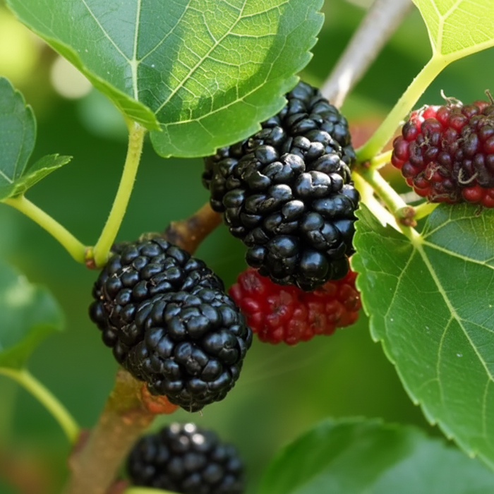 Red Mulberry, Morus Rubra close up of berries