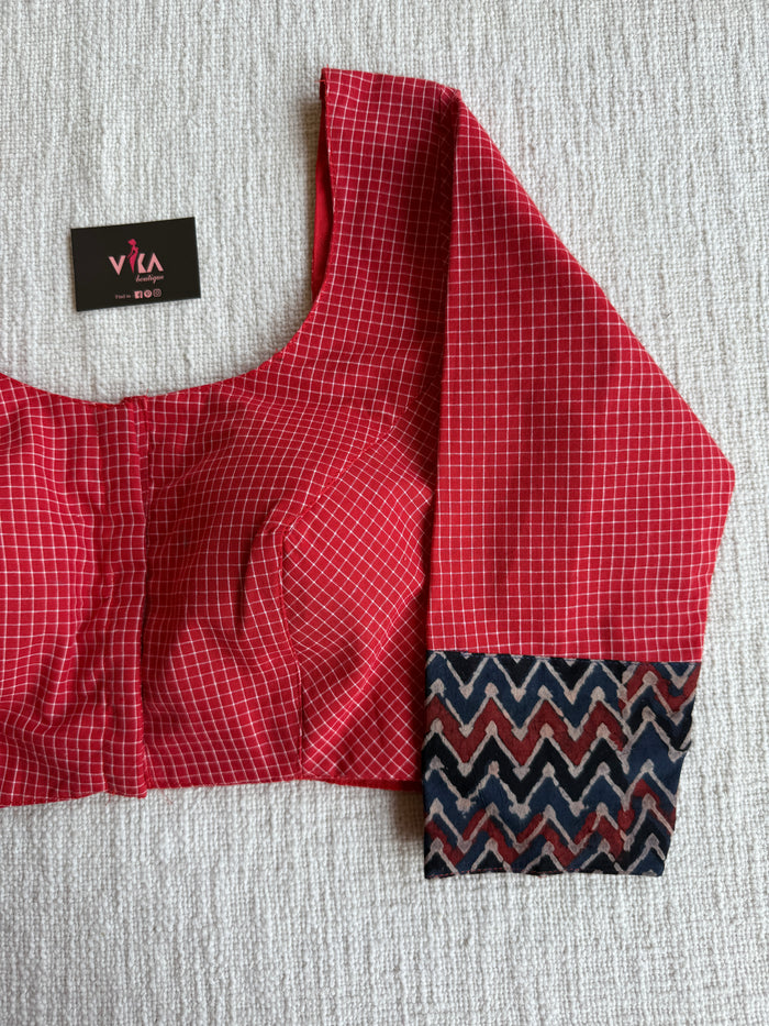 Red small checked blouse