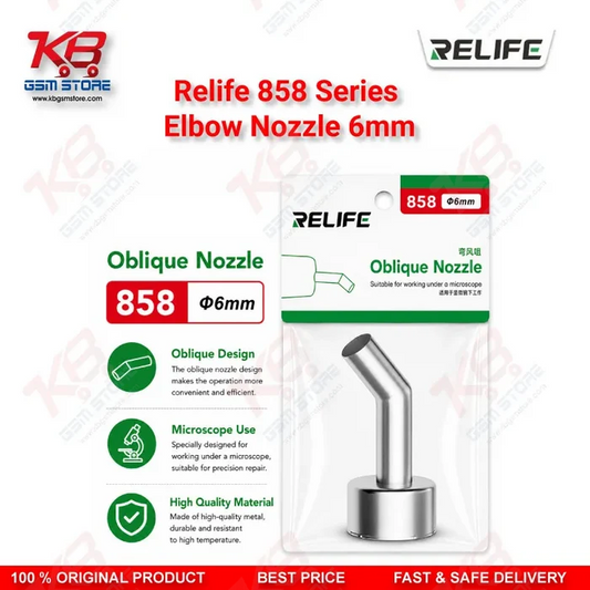 RELIFE 858 Series 6mm Elbow Nozzle – 45° Bent Hot Air Rework Nozzle for BGA & Microscope Repair
