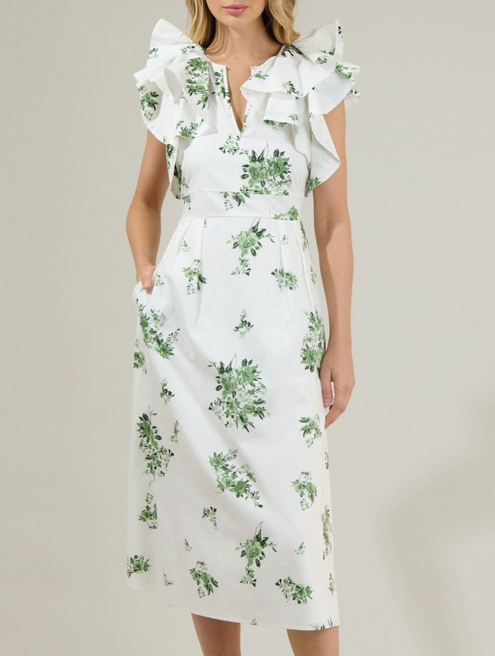 Ria Floral Santana Tie Back Midi Dress - BTK COLLECTIONS
