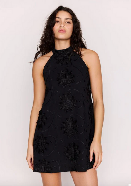 Roma High Neck Mini Dress - Black