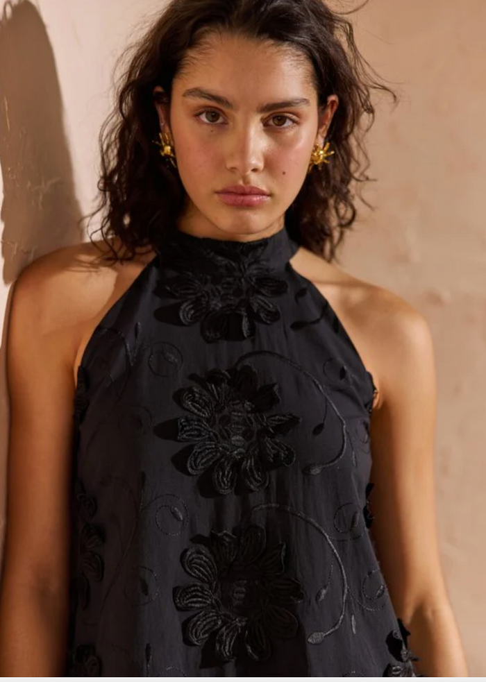Roma High Neck Mini Dress - Black