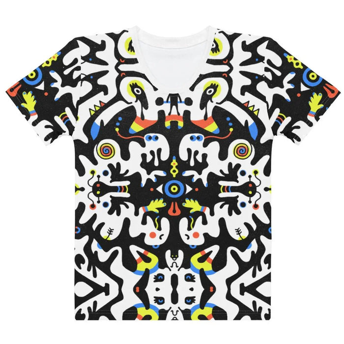 Rorschach Tabar Women's Tee in Psychedelic Inkblot Primary. OEKO-TEX® 100, REACH Compliant, Zero-Wastewater Printing.