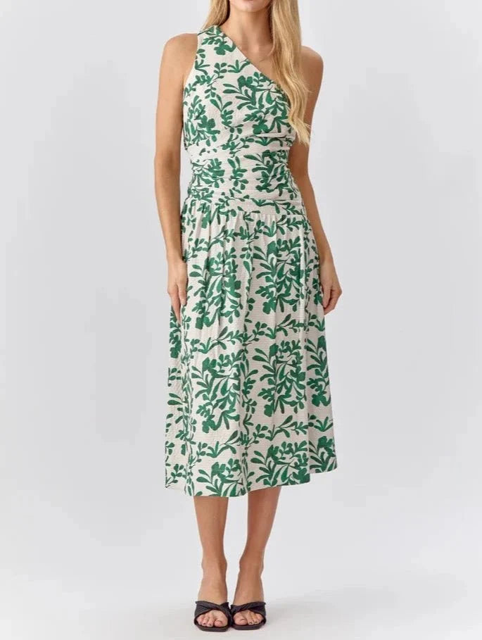 ROSANA ONE SHOULDER TEXTURED MIDI DRESS - BTK COLLECTIONS