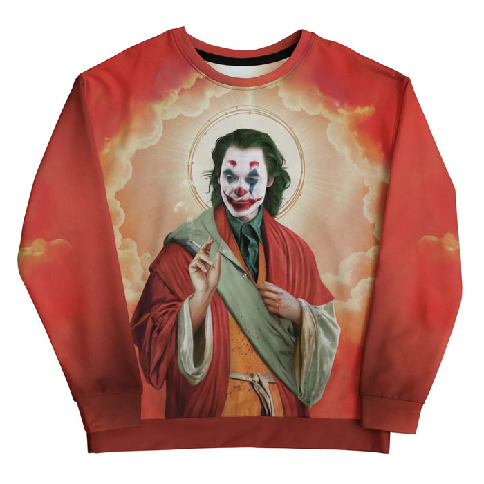 Merging modern cinematic anarchy with classical religious iconography, a notorious painted anti-hero appears as a Byzantine saint with messy emerald-green hair and blue diamond eye markings. Contact us with accessibility feedback, we'd love to help!