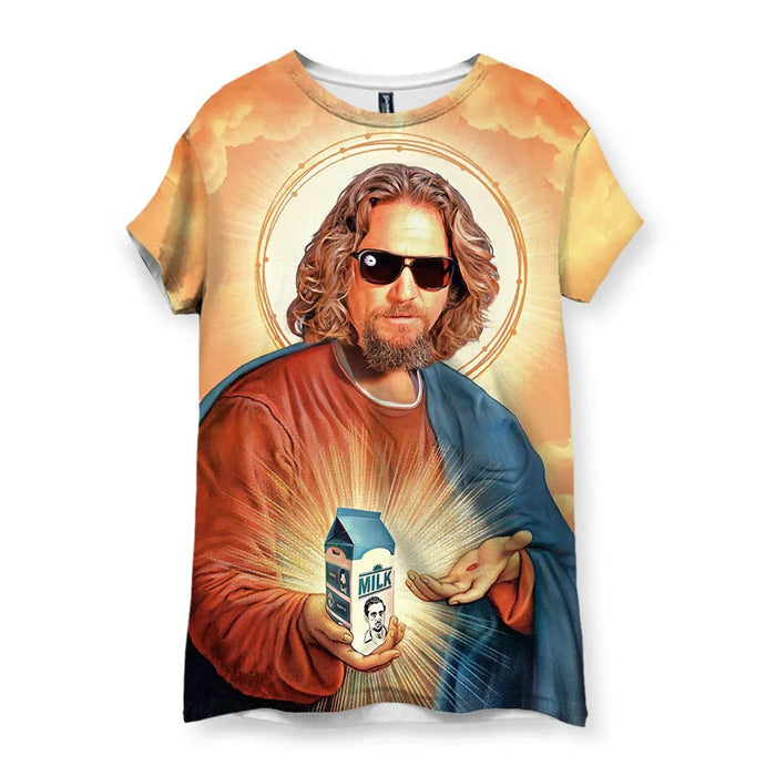 Rendered in the style of classical religious iconography (mimicking oil painting textures), this satirical portrait depicts a famous 90s slacker icon sporting dark sunglasses and a scruffy goatee. Contact us with accessibility feedback, we'd love to help!