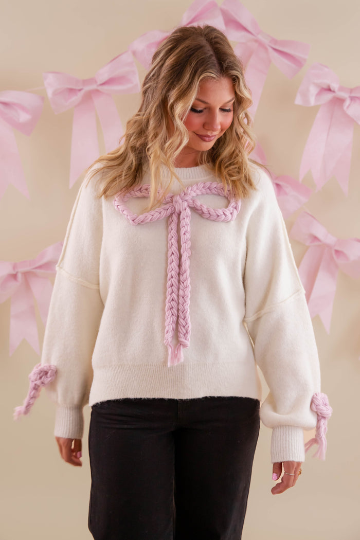 Oversized Bow Sweater- Women's Large Knitted Bow Sweater- Sofie The Label Sweater