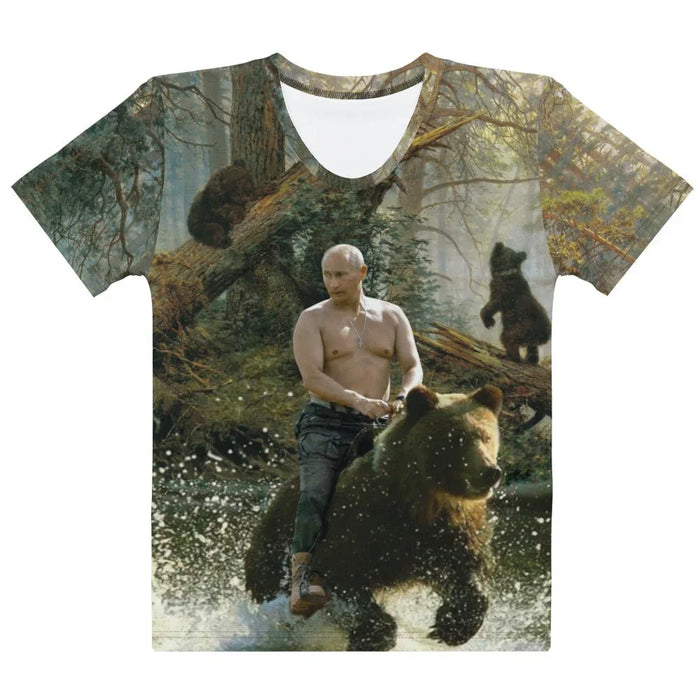 Siberian Prince Women's Tee in Satirical Wilderness Earth. OEKO-TEX® 100, REACH Compliant, Zero-Wastewater Printing.