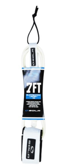 Sola Surfboard Leash - 7ft - 7mm - White