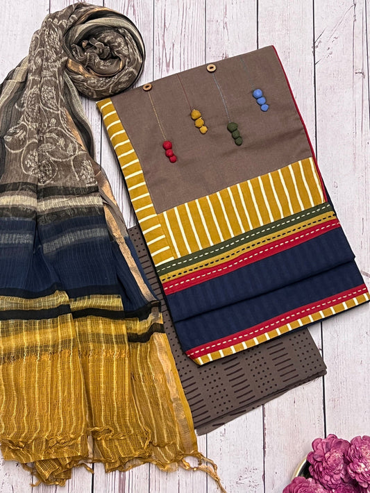 Solid appliqued cotton kurta set