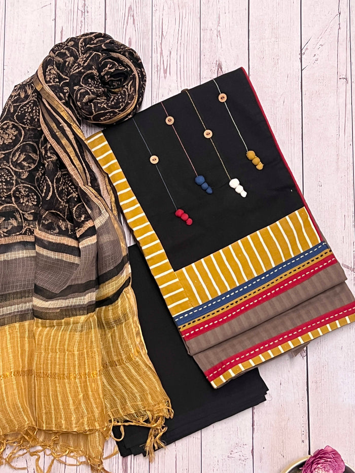 Solid appliqued cotton kurta set
