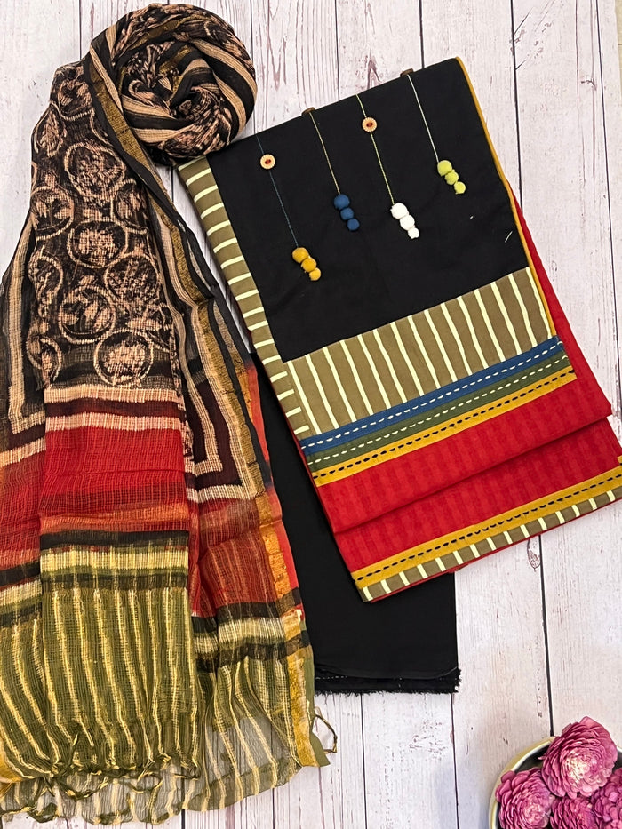 Solid appliqued cotton kurta set