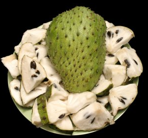 Soursop Guanabana Fruit Tree, Annona Muricata close up of the fruit opened up