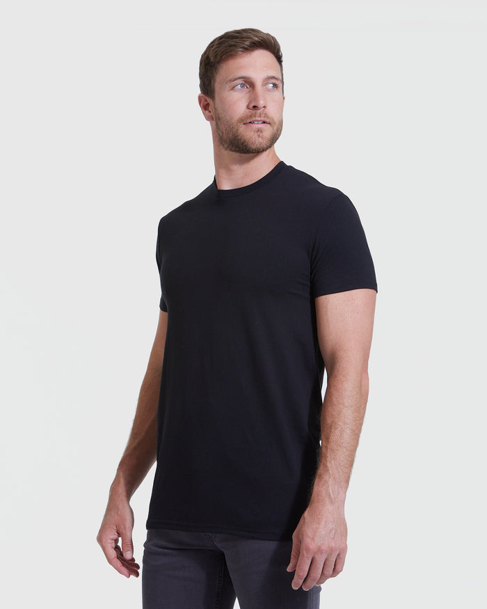 Staple Tall Straight Hem Crew Neck T-Shirt worn by young man.
