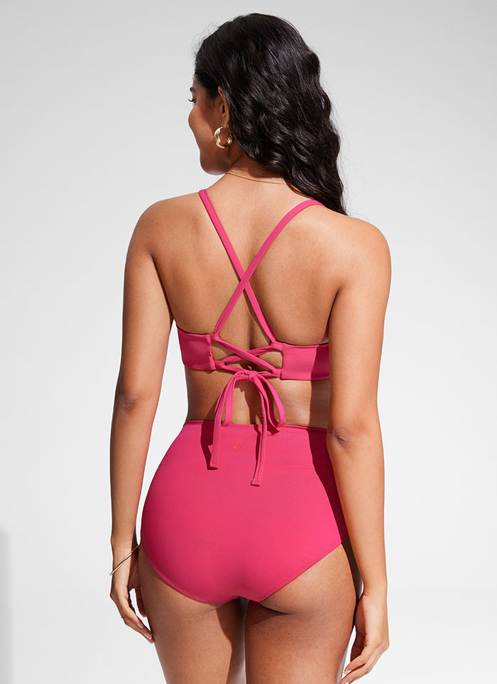 CRZ YOGA Women's Swimwear Tops Sunshine Bikini Top Lace Up Crisscross Magenta