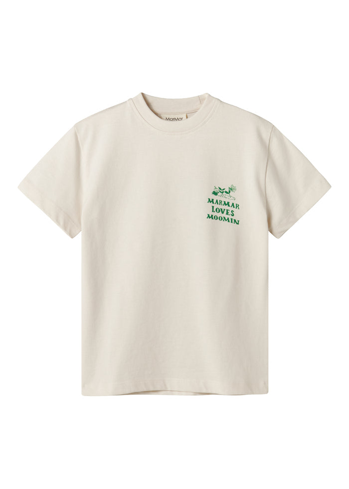 White T-shirt with green Moomin print for children