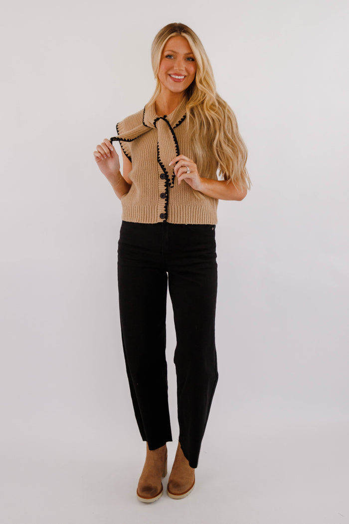 Sleeveless Cardigan Sweater- Women's Necktie Sweater- Women's &Merci Sweaters