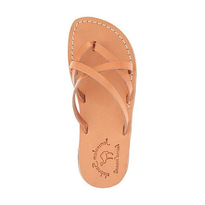 Tamar tan, handmade leather slide sandals - Side View