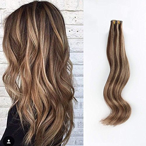 Tape in Hair Extensions | #4/12 Highlights | 20inch