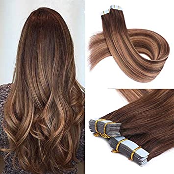 Tape in Hair Extensions | #4/12 Highlights | 20inch