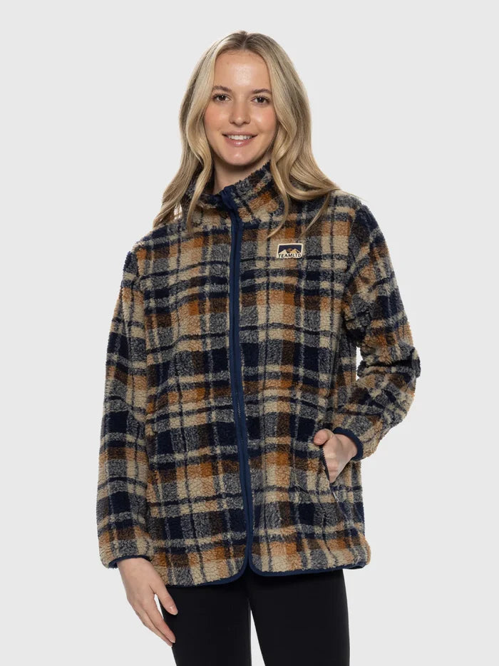 TEAMLTD Ladies Teddy Zip Jacket Blue Plaid