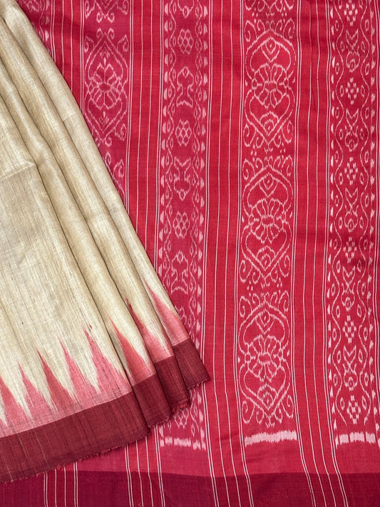 Temple Bordered Tussar Silk Saree - Red