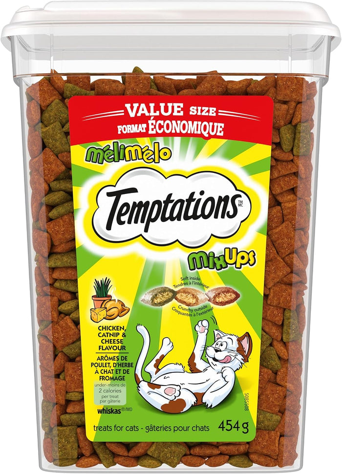 TEMPTATIONS Mix-Ups Cat Treats, Catnip (Chicken, Catnip & Cheddar Flavour), 454g Tub