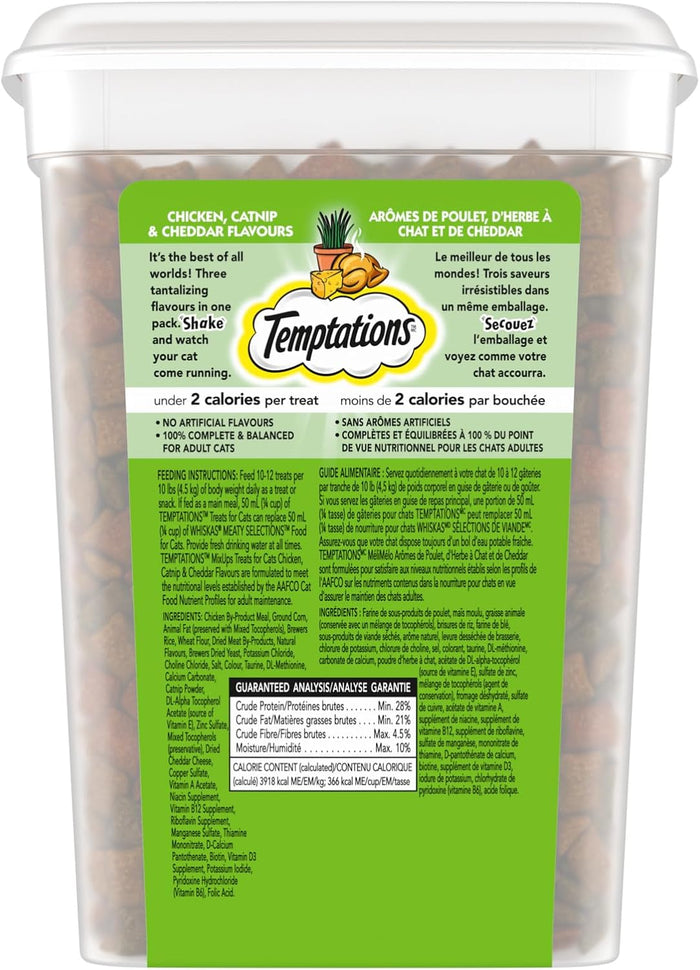 TEMPTATIONS Mix-Ups Cat Treats, Catnip (Chicken, Catnip & Cheddar Flavour), 454g Tub