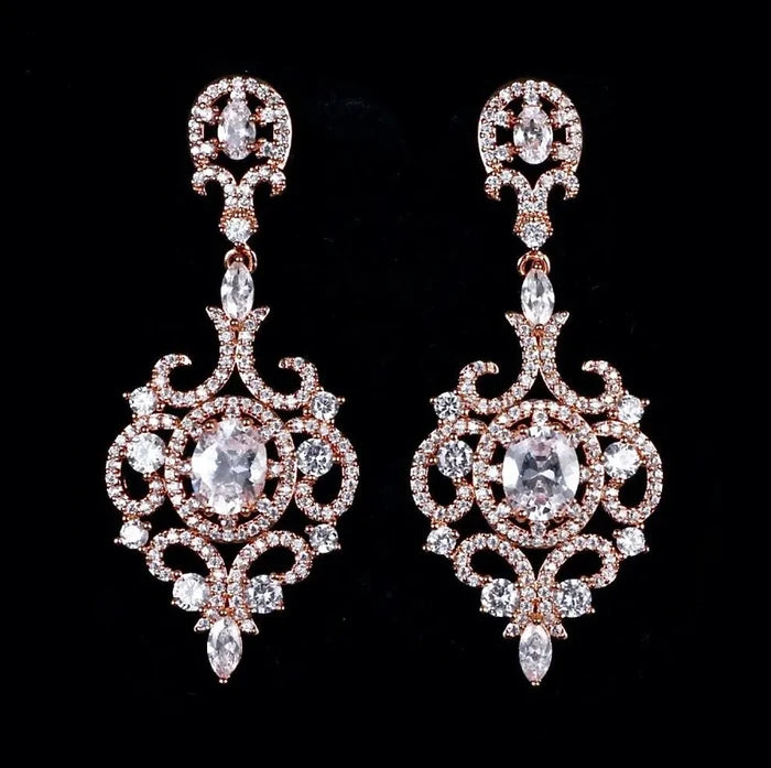 Wedding Jewelry - Cubic Zirconia Bridal Earrings - Available in Rose Gold, Silver and Yellow Gold
