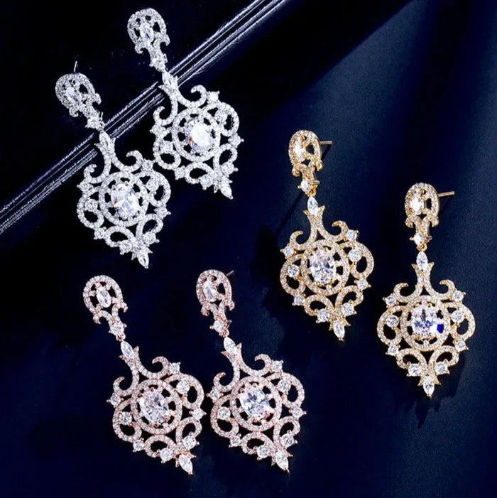 Wedding Jewelry - Cubic Zirconia Bridal Earrings - Available in Rose Gold, Silver and Yellow Gold