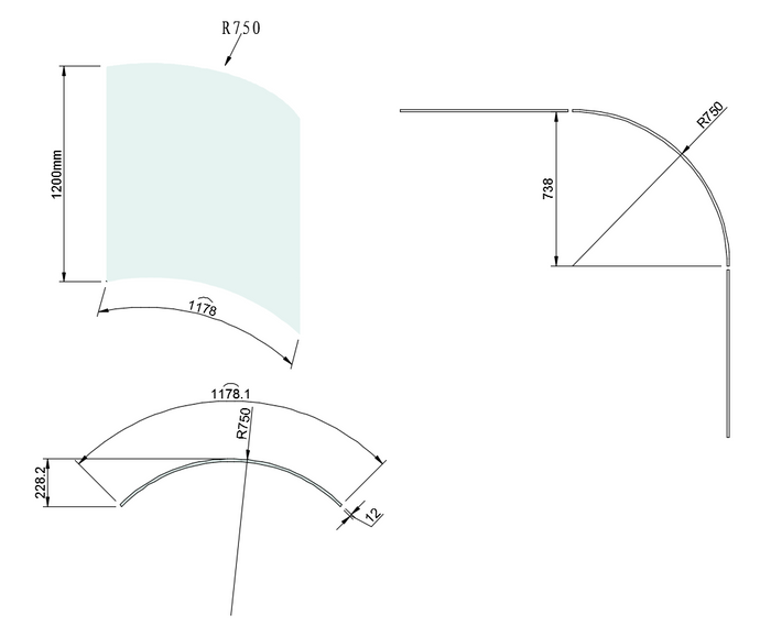 Toughened Clear 12mm Curved Glass Pool Fence Panels, 1200mm high, choose your width - Image 7
