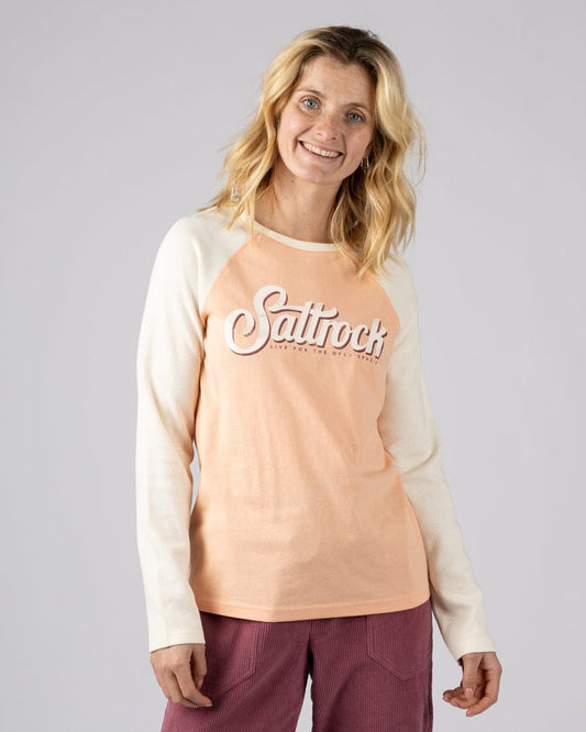 Trader Triple Womens Long Sleeve Raglan T-Shirt in Pink