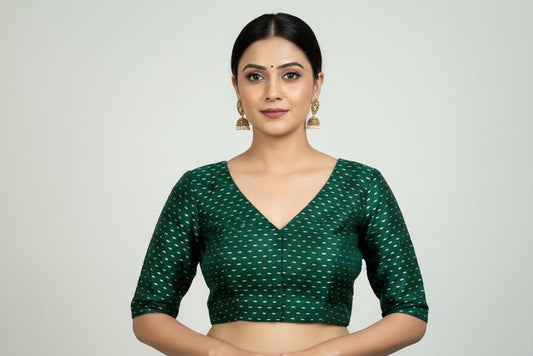 V neck blouse : bottle green color by Kurti Connection USA