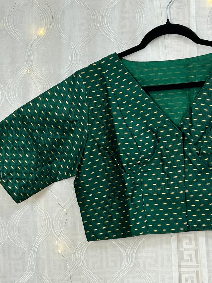 V neck blouse : bottle green color by Kurti Connection USA