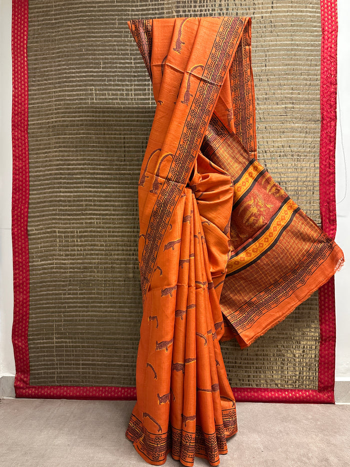 Veena Golden Pheasant Tussar Saree