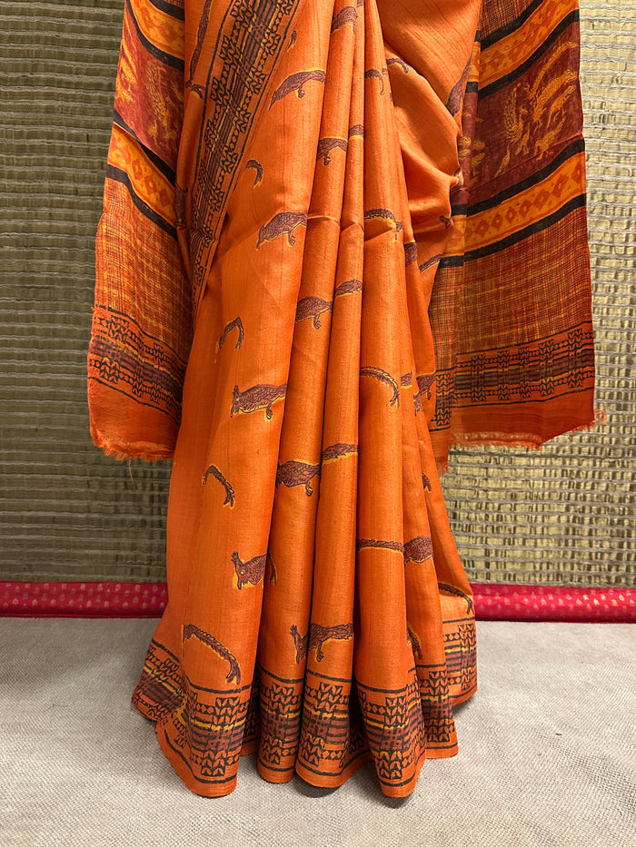 Veena Golden Pheasant Tussar Saree