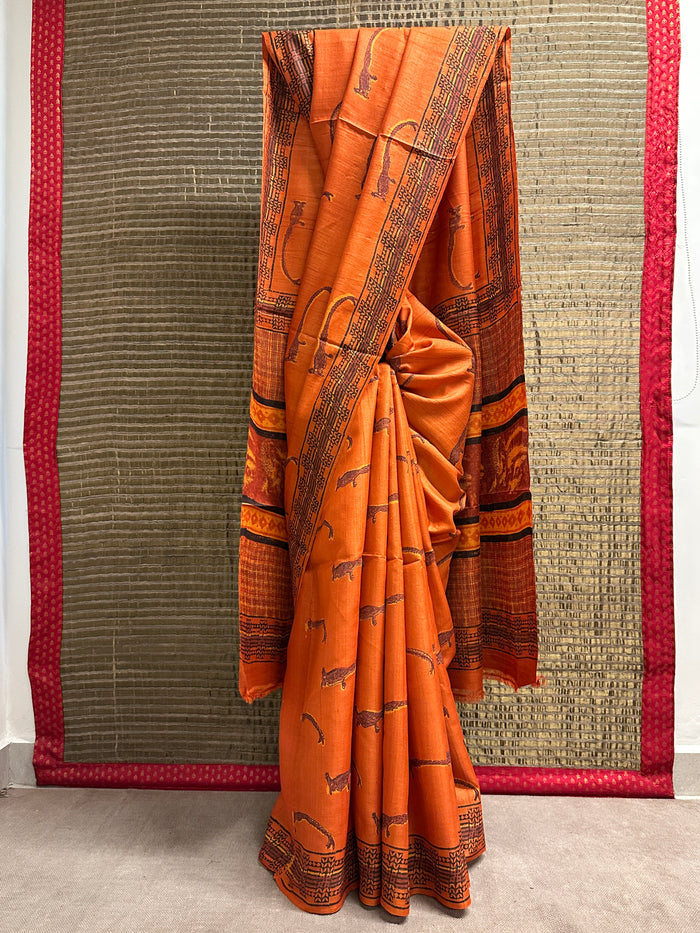 Veena Golden Pheasant Tussar Saree