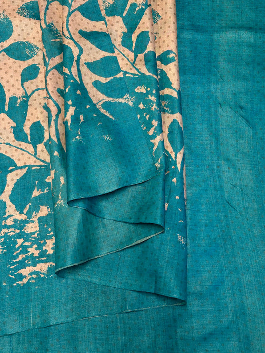 Veena Komorebi Tussar Saree - Cream and Blue