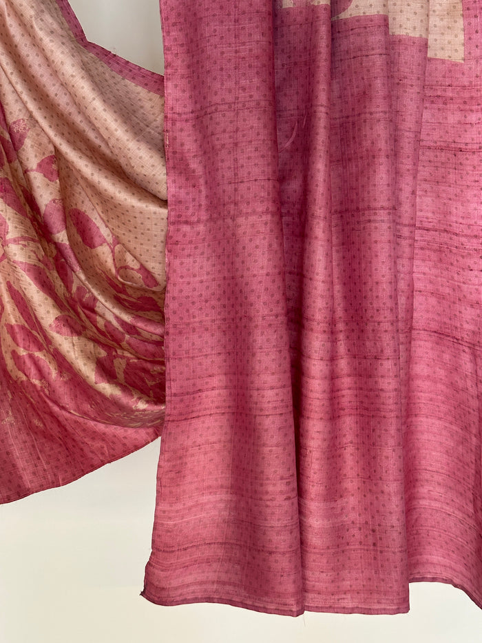 Veena Komorebi Tussar Saree - Cream and Pink