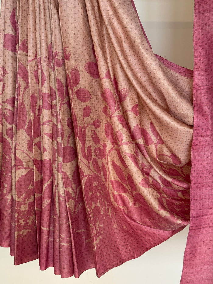 Veena Komorebi Tussar Saree - Cream and Pink