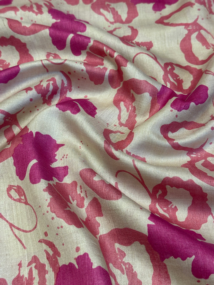 Veena Painted Petals Tussar Saree - Cream and Pink