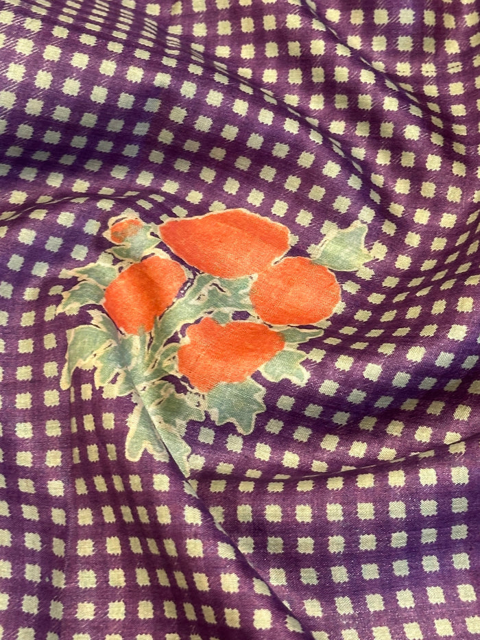 Veena Plaid Flowers Tussar Saree - Violet